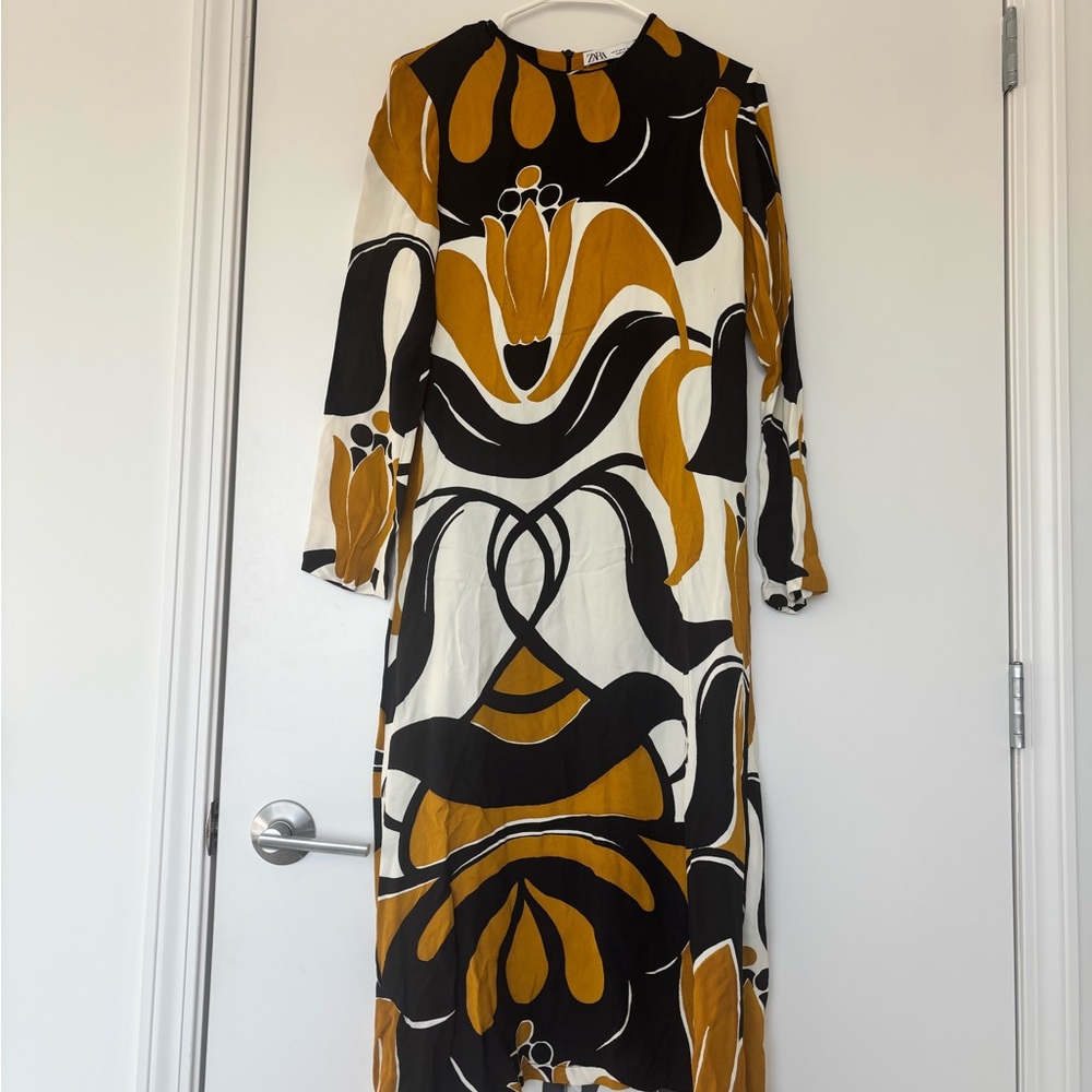 Zara Long Sleeve Maxi Dress - Black, White & Mustard